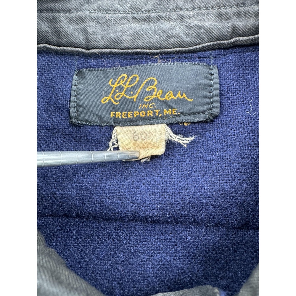 Vintage LL Bean Shirt Mens 50 Blue Wool Heavy Workwear Button Front Long Sleeve - Picture 6 of 12